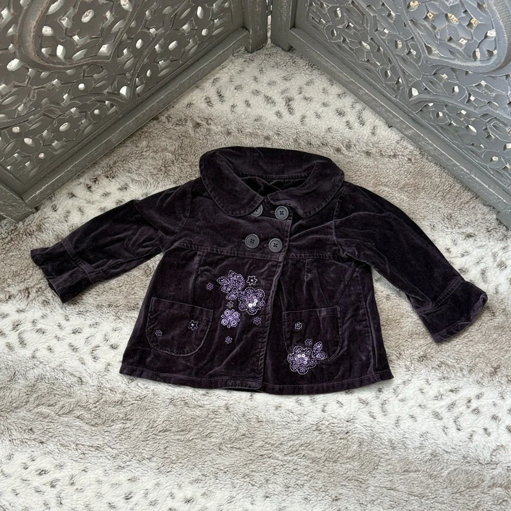 Koala Kids purple velvet jacket baby girls 18 months sequins floral embroidery
